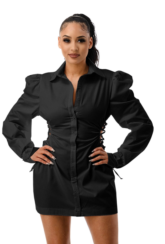 Black Button Up Dress with lace up side strings
