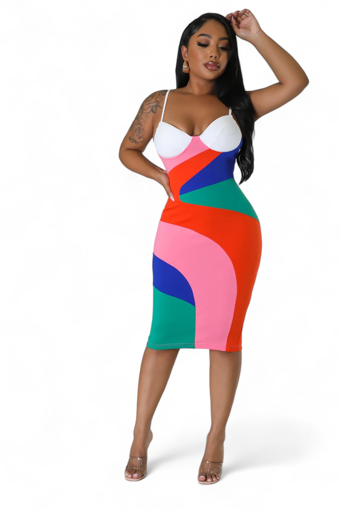 Multicolor Bra Cup Midi Dress