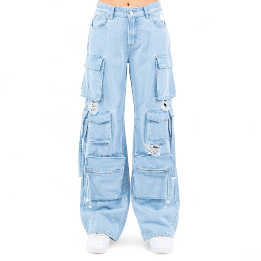 Multiple Pockets Parachute Denim PANTS-RJH30633