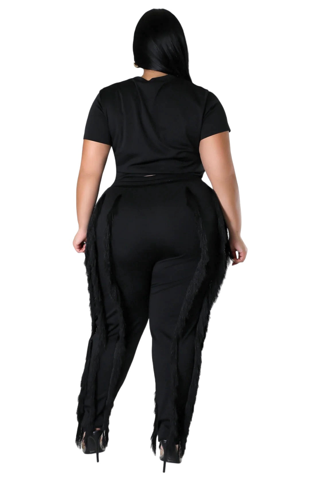 Curvy Short Sleeve Top Matching Tassel Pants