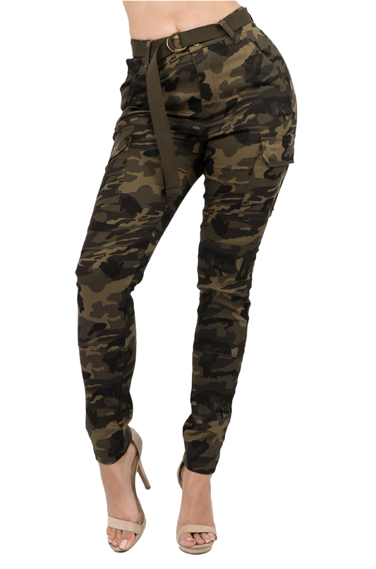 Skinny Camo Cargo Pants with Belt