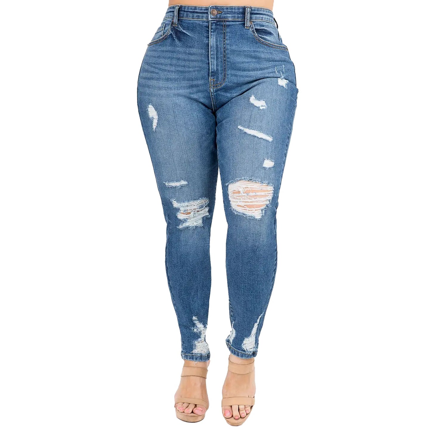 High Waist Knee Distressed Skinny Jeans
