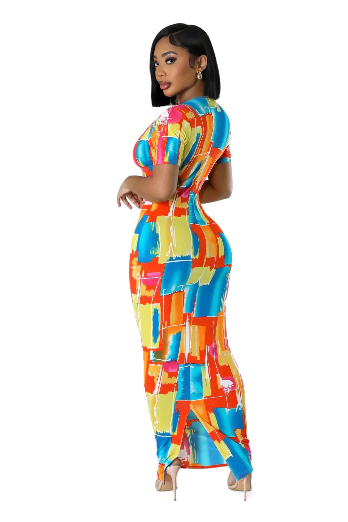 Multi Color V-Neck Maxi Dress