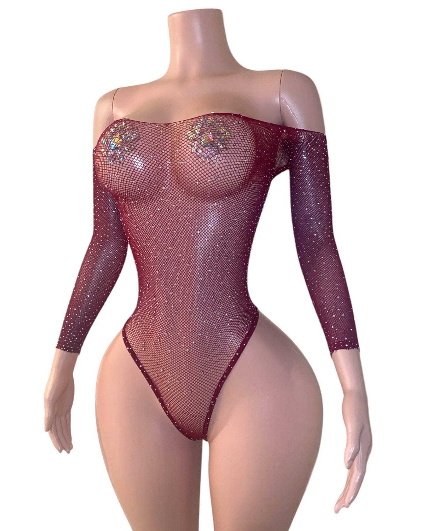 Vanessa Bling Bodysuit - Burgundy