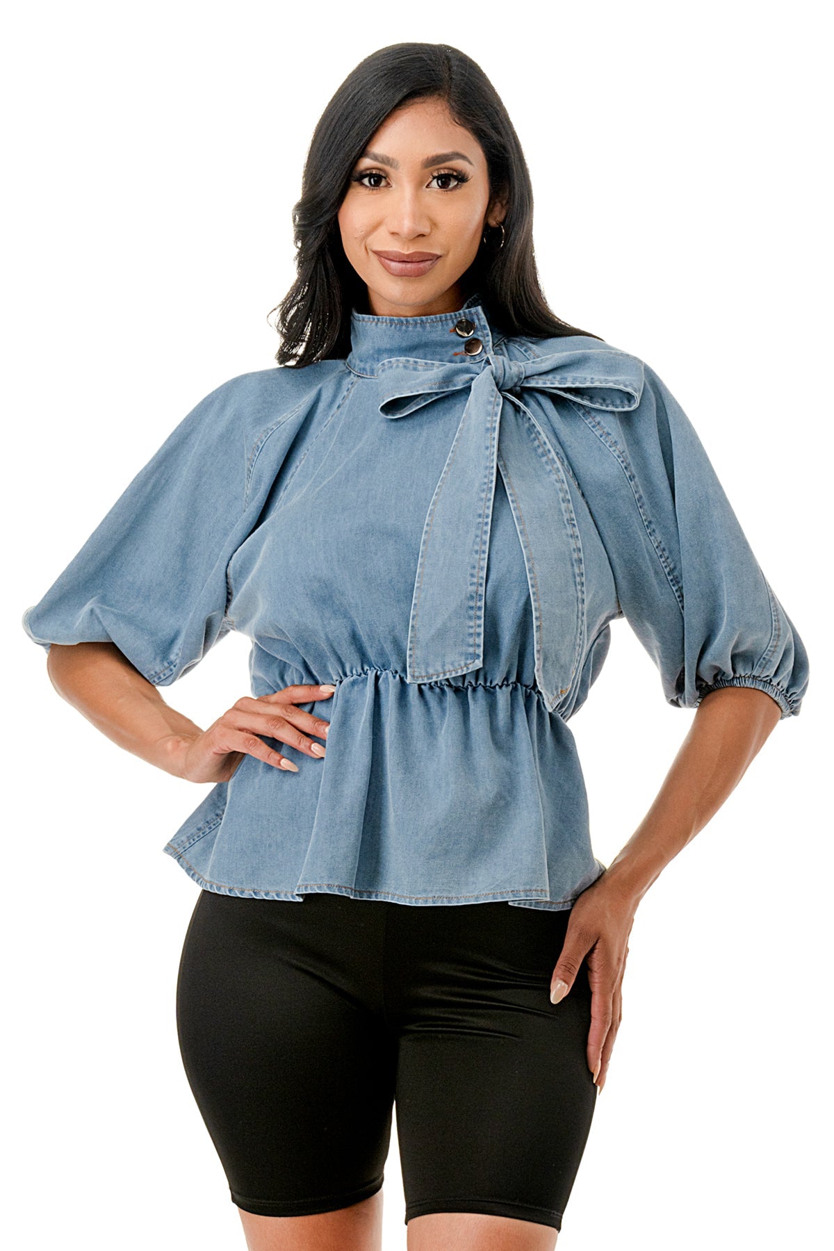 The Denim Bow Blouse