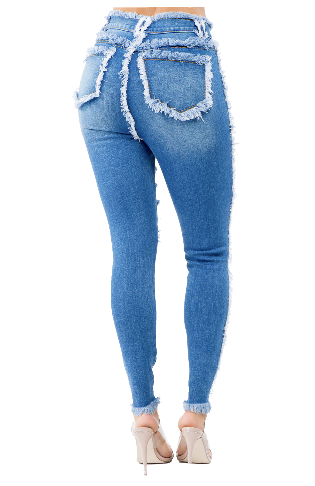 Denim Distressed Trimmed Skinny Jeans