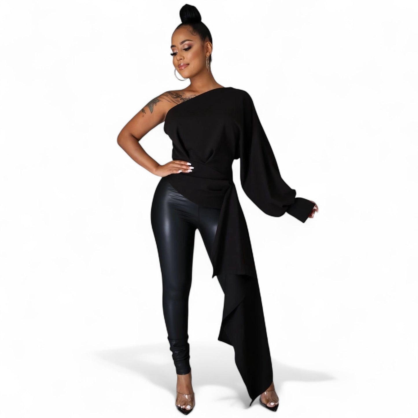 One Shoulder Top with Long Side Train