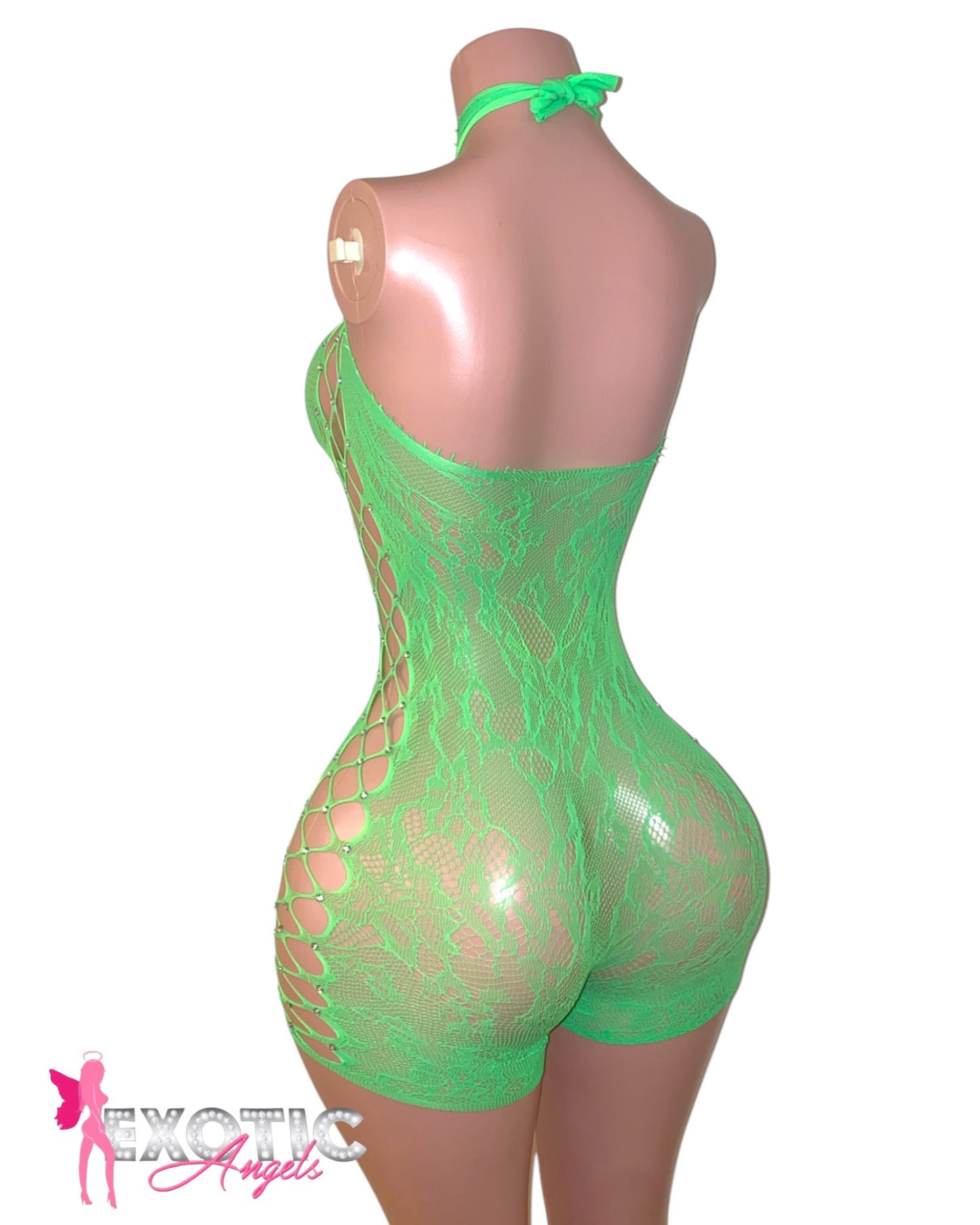 Tia Rhinestone Romper - Neon Green