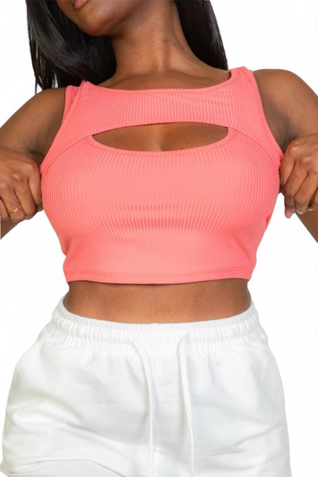 Ribbed Cut Out Front Crop Top {BT3971}