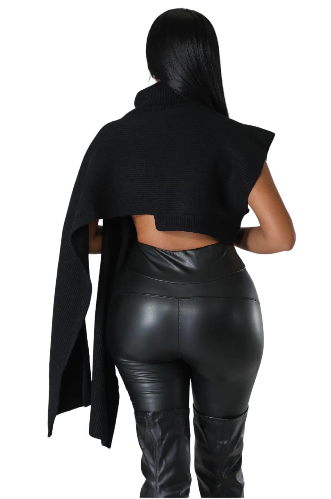 Turtleneck Cropped Cape Sweater