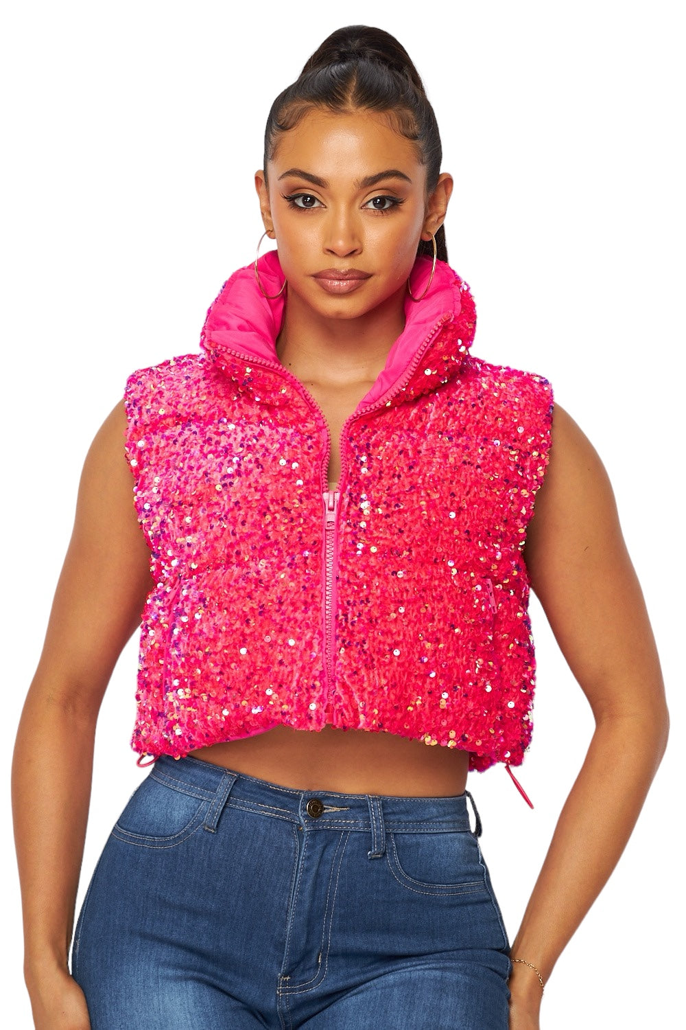 Sequin Velvet Puffer Vest