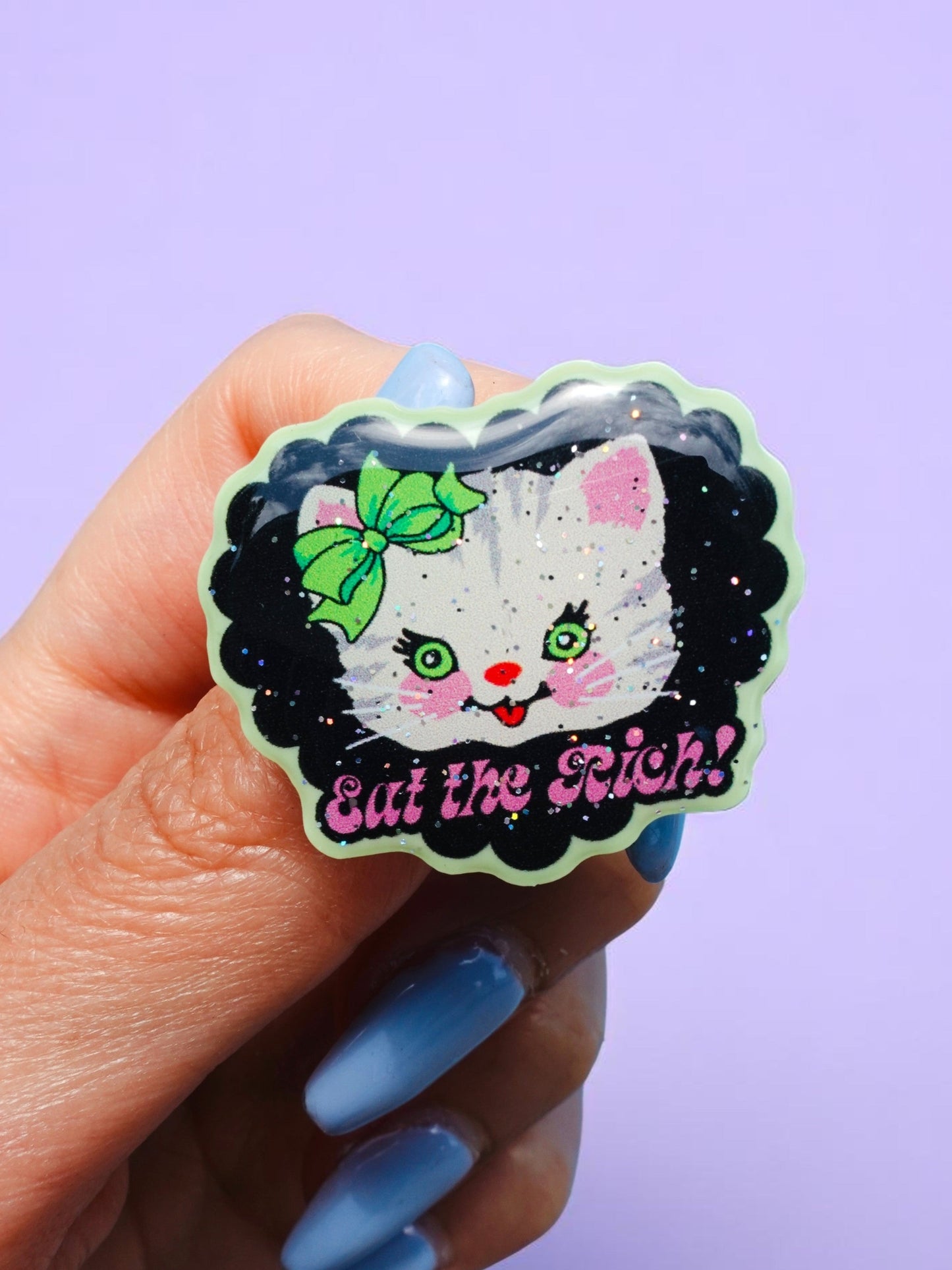 Eat The Rich Anarchy Kitty Acrylic Pin
