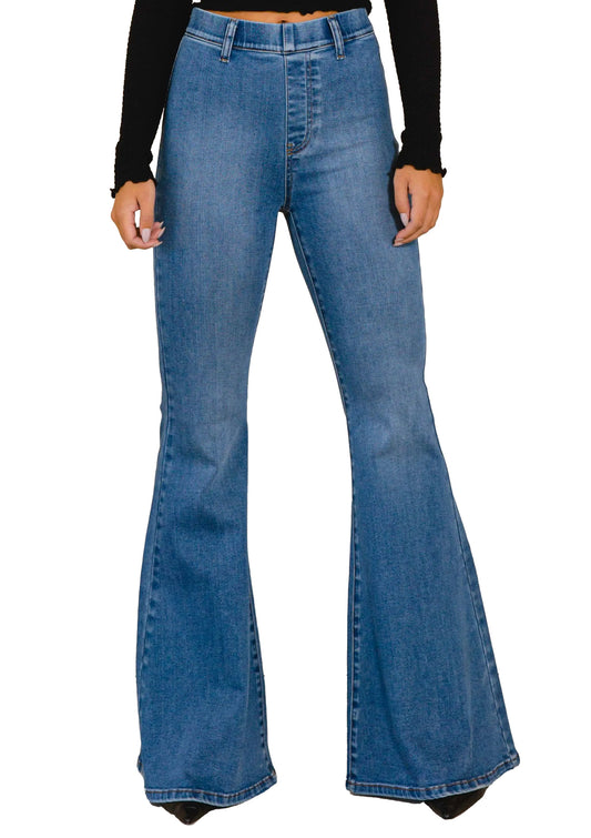 Elastic Waist Flare Denim Jeans (33.5" inseam)