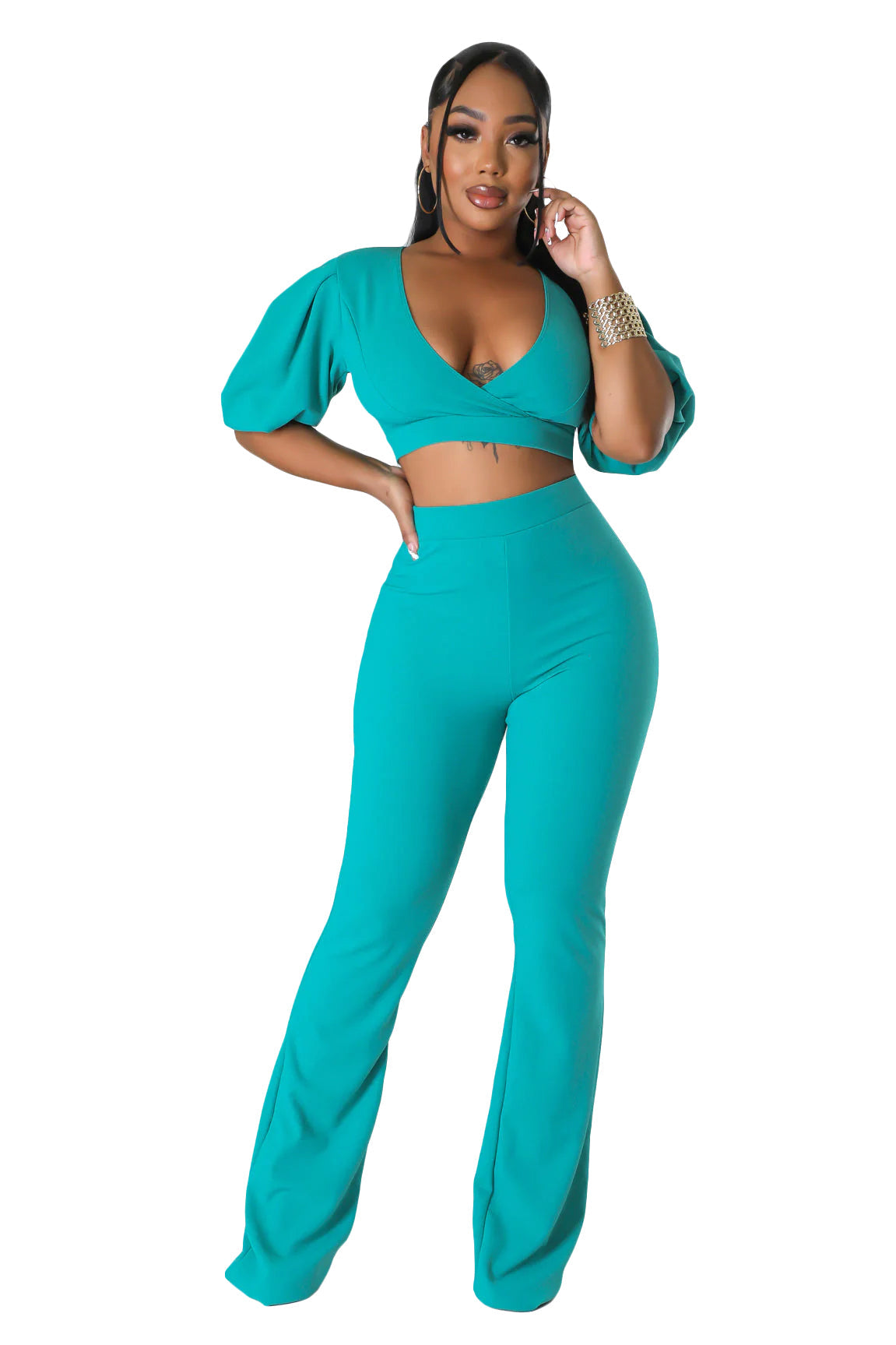 Two Piece Cropped Top Palazzo Pants Set
