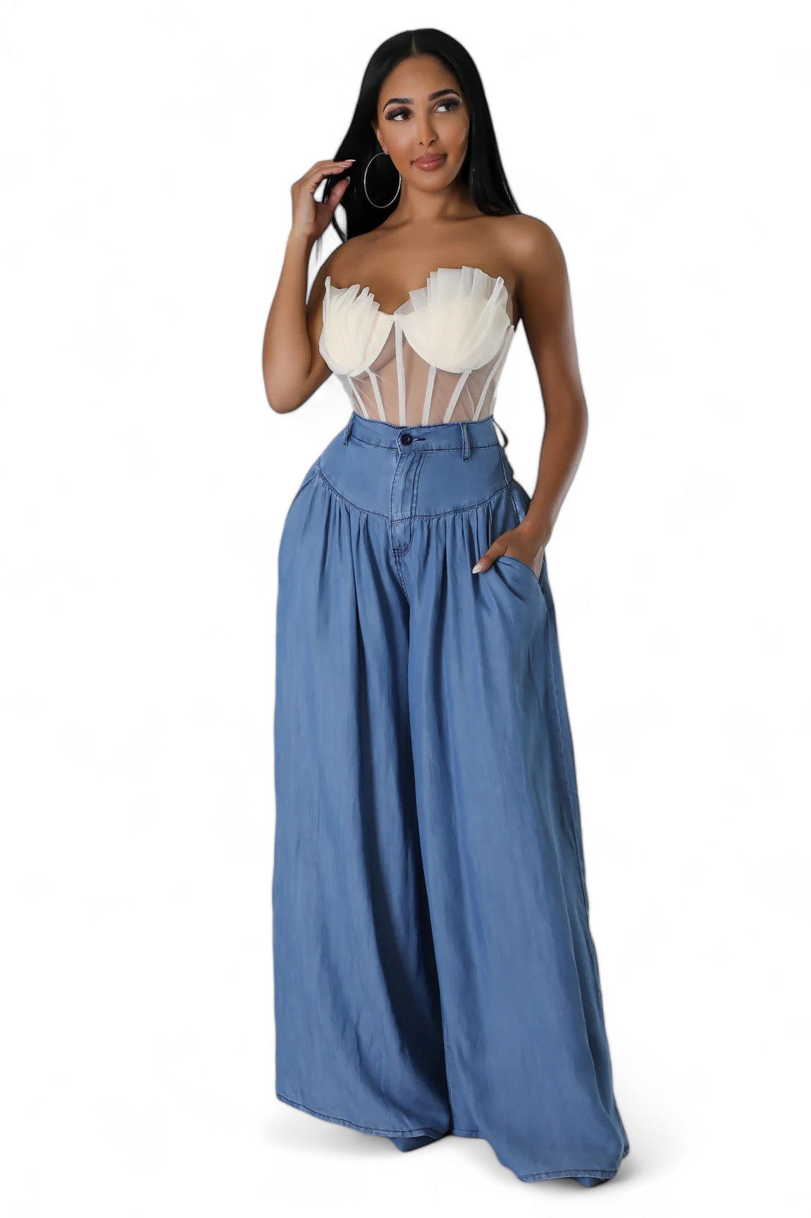 Darcy Wide-Leg Chambray Pants