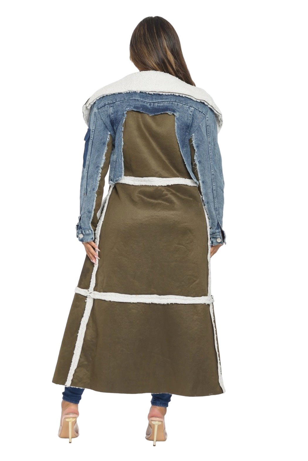 Faux Sheepskin and Denim Coat