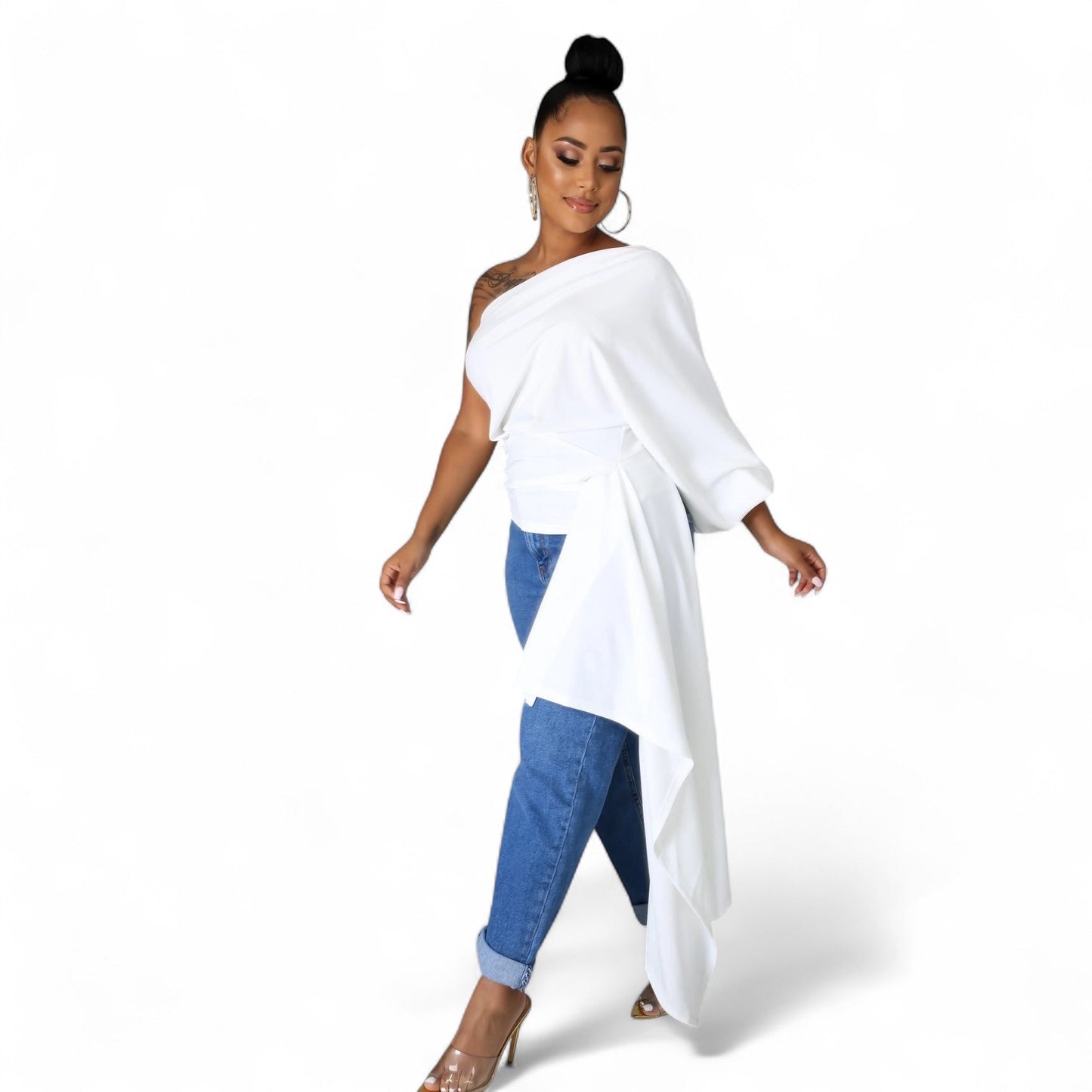 One Shoulder Top with Long Side Train