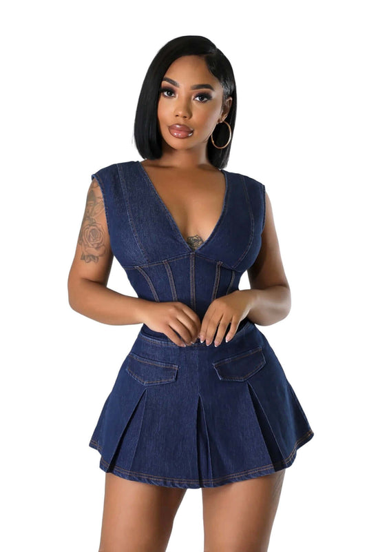 Dark Denim V-Neck Romper
