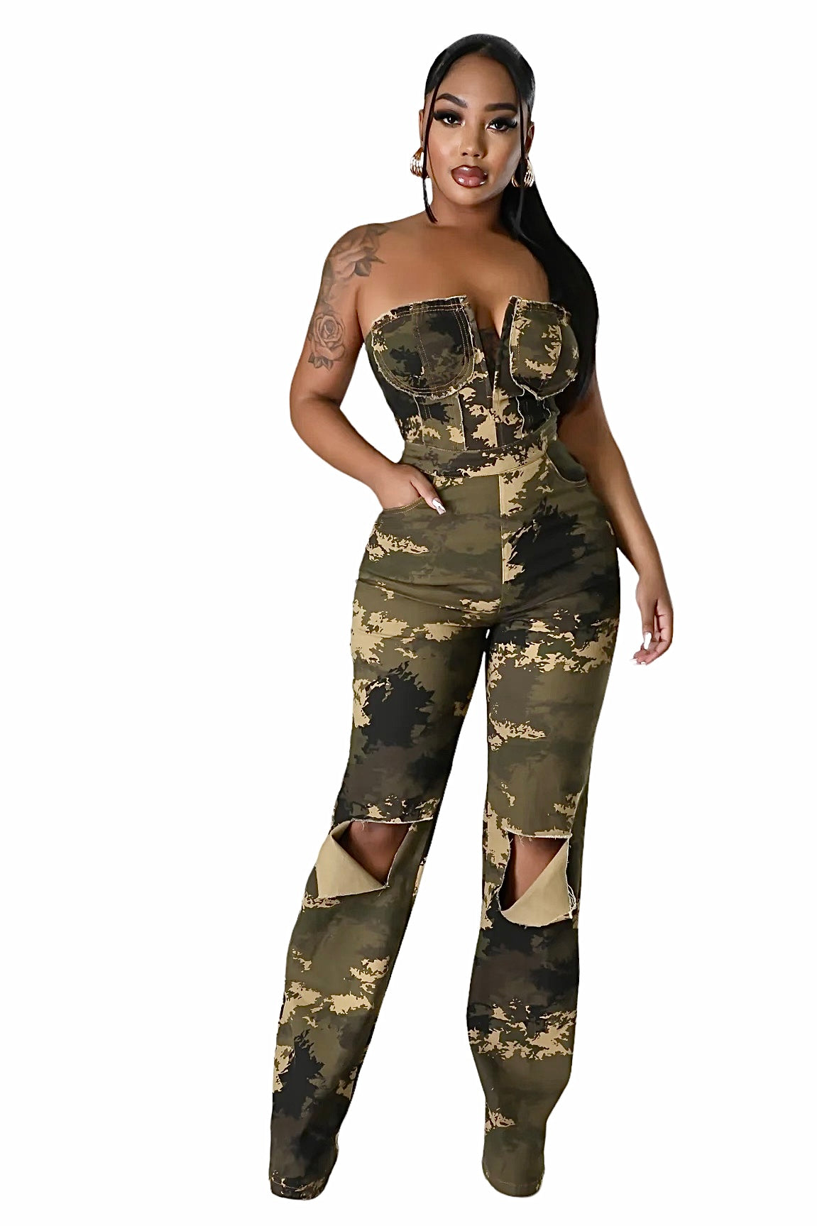 Camouflage Strapless Jumpsuit {Tall Girl Friendly}