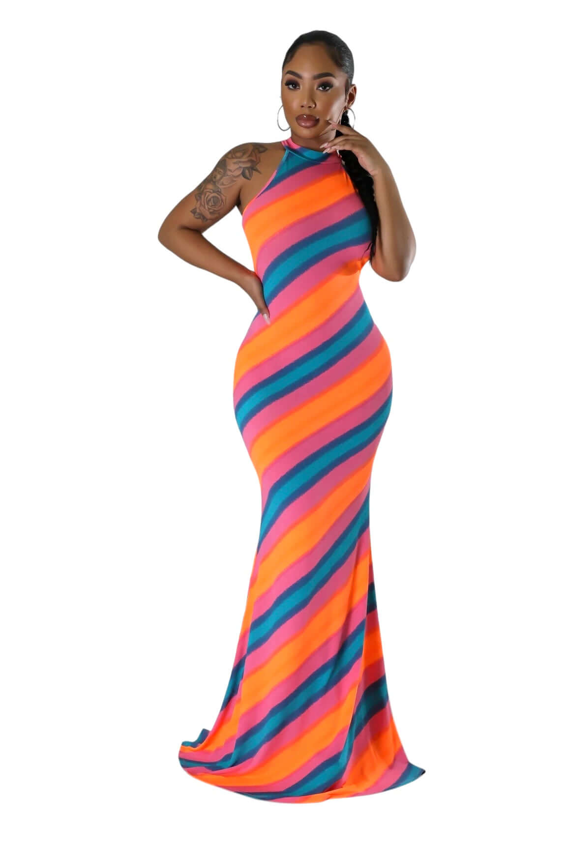 Mock Neck Multicolor Maxi Dress