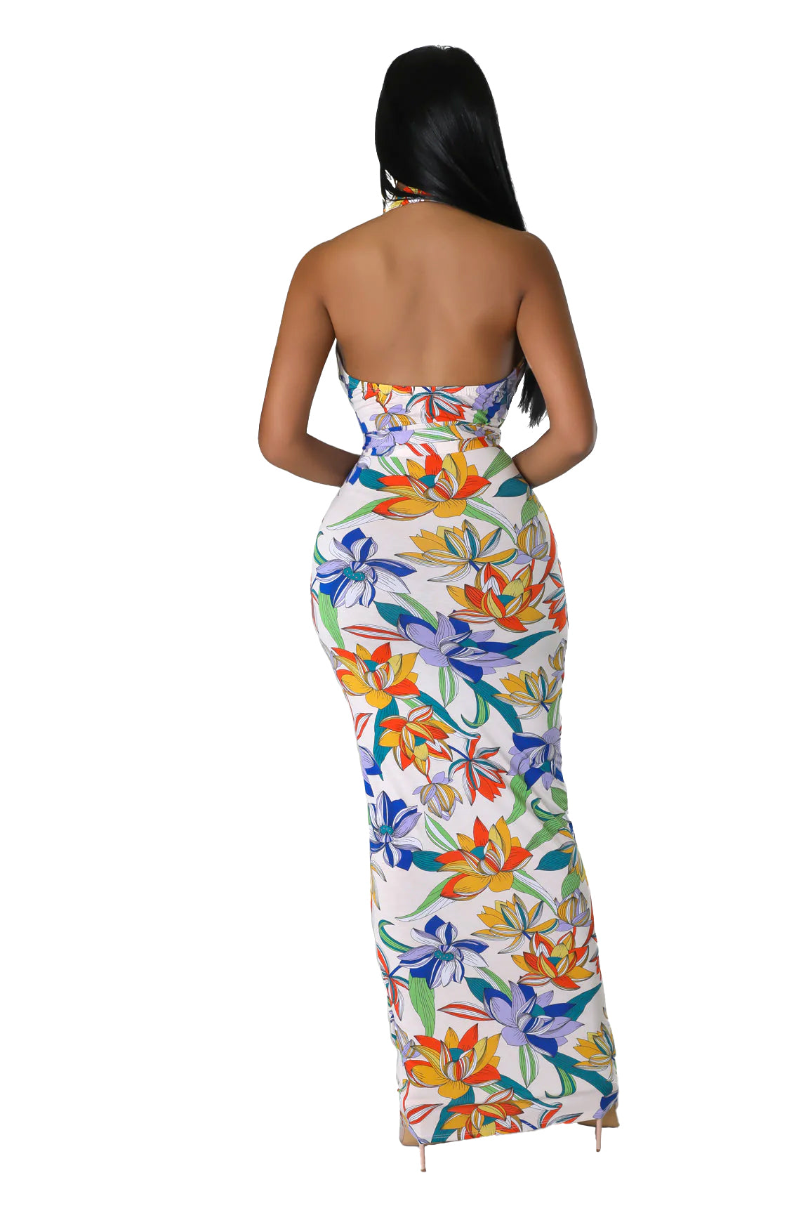Flower Pattern Halter Maxi Dress