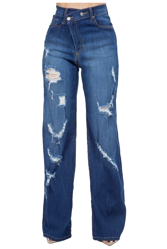 WL07- High Rise Wide Leg- Dark Blue