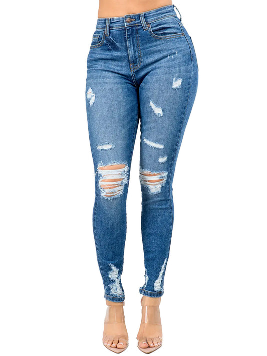 High Waist Knee Distressed Skinny Jeans
