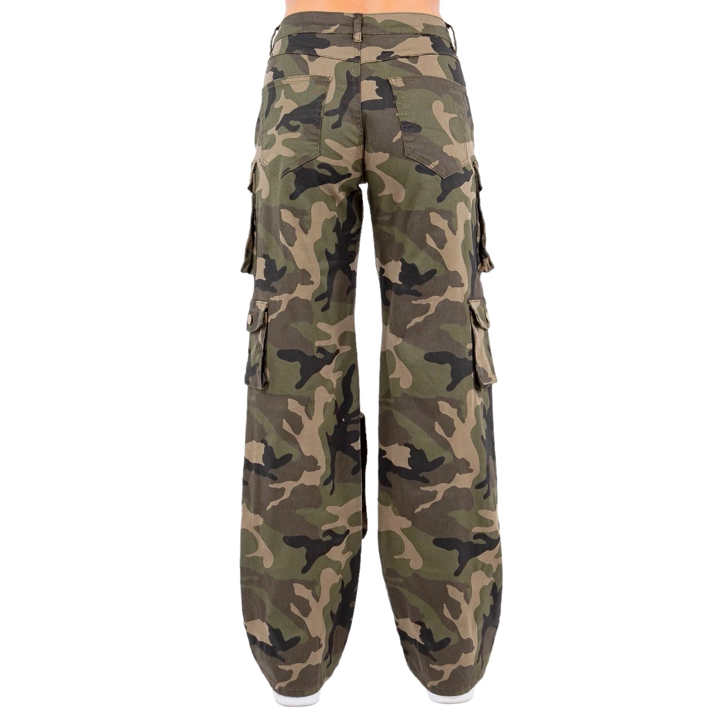 High Waist Wide Leg Camo Pocket Pants- RJH30589