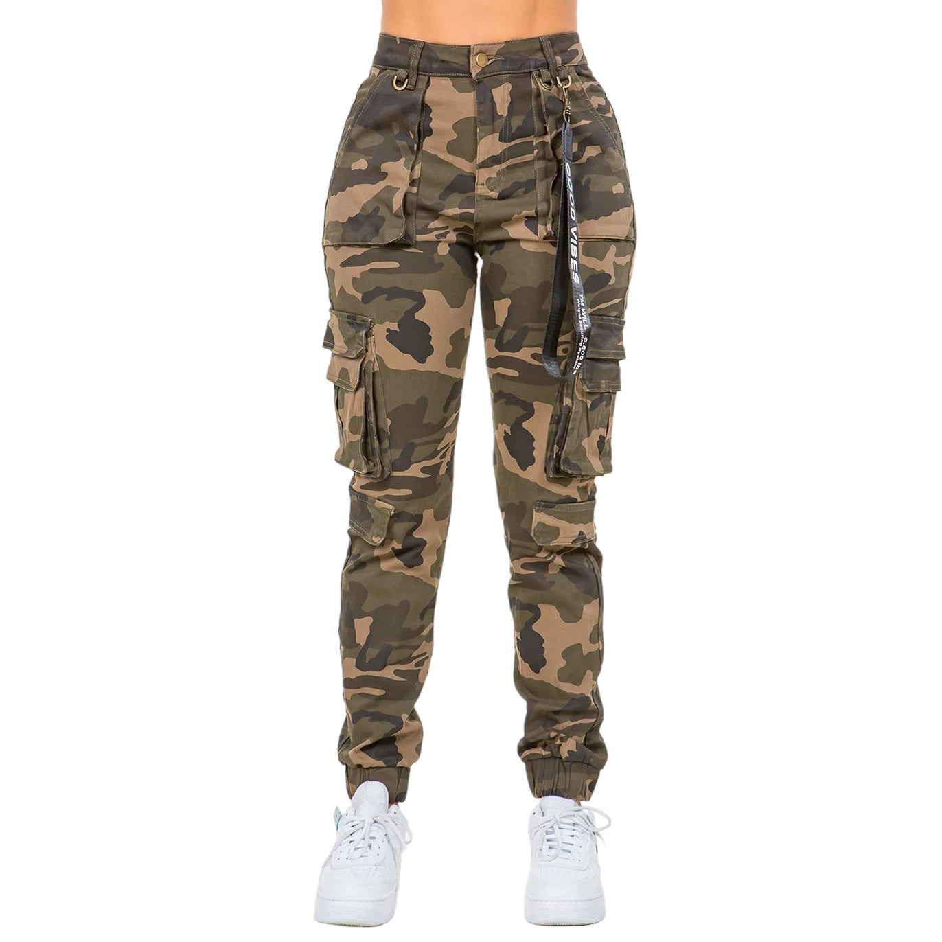 High Waist Camo Joggers with Utility Pockets