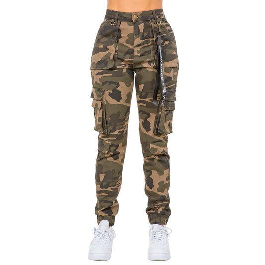 High Waist Camo Joggers with Utility Pockets