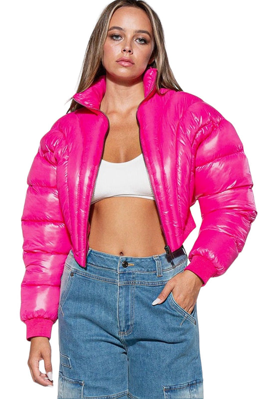 Pink Cropped Puffer Jacket