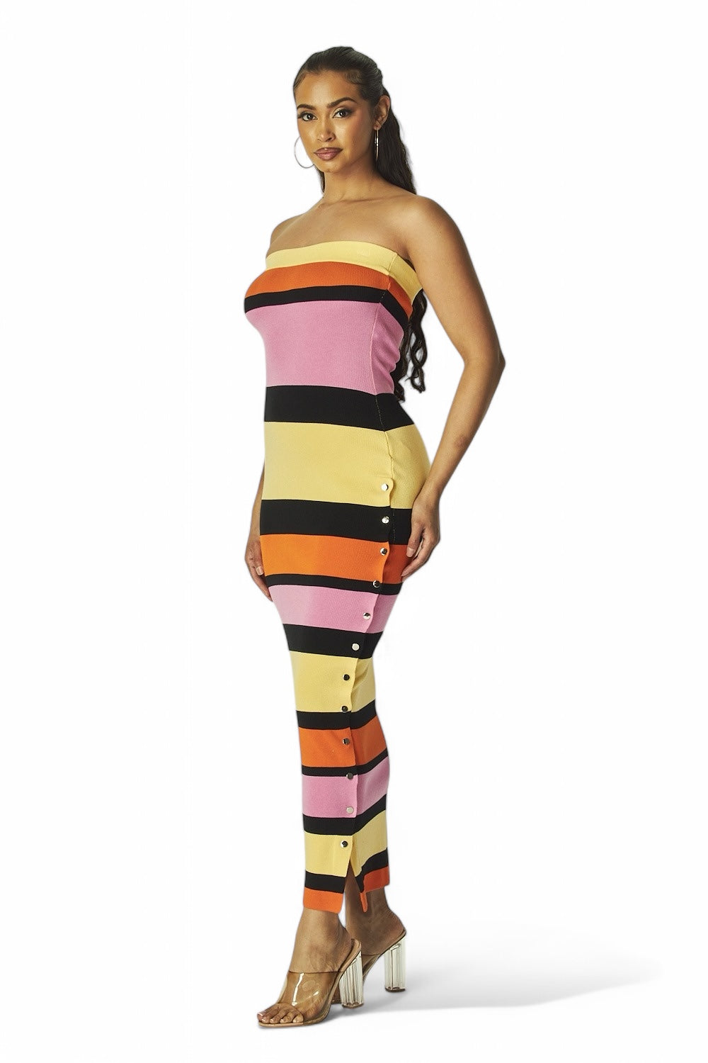 Sylvia MultiColored Strapless Striped Knit Maxi Dress - Yellow