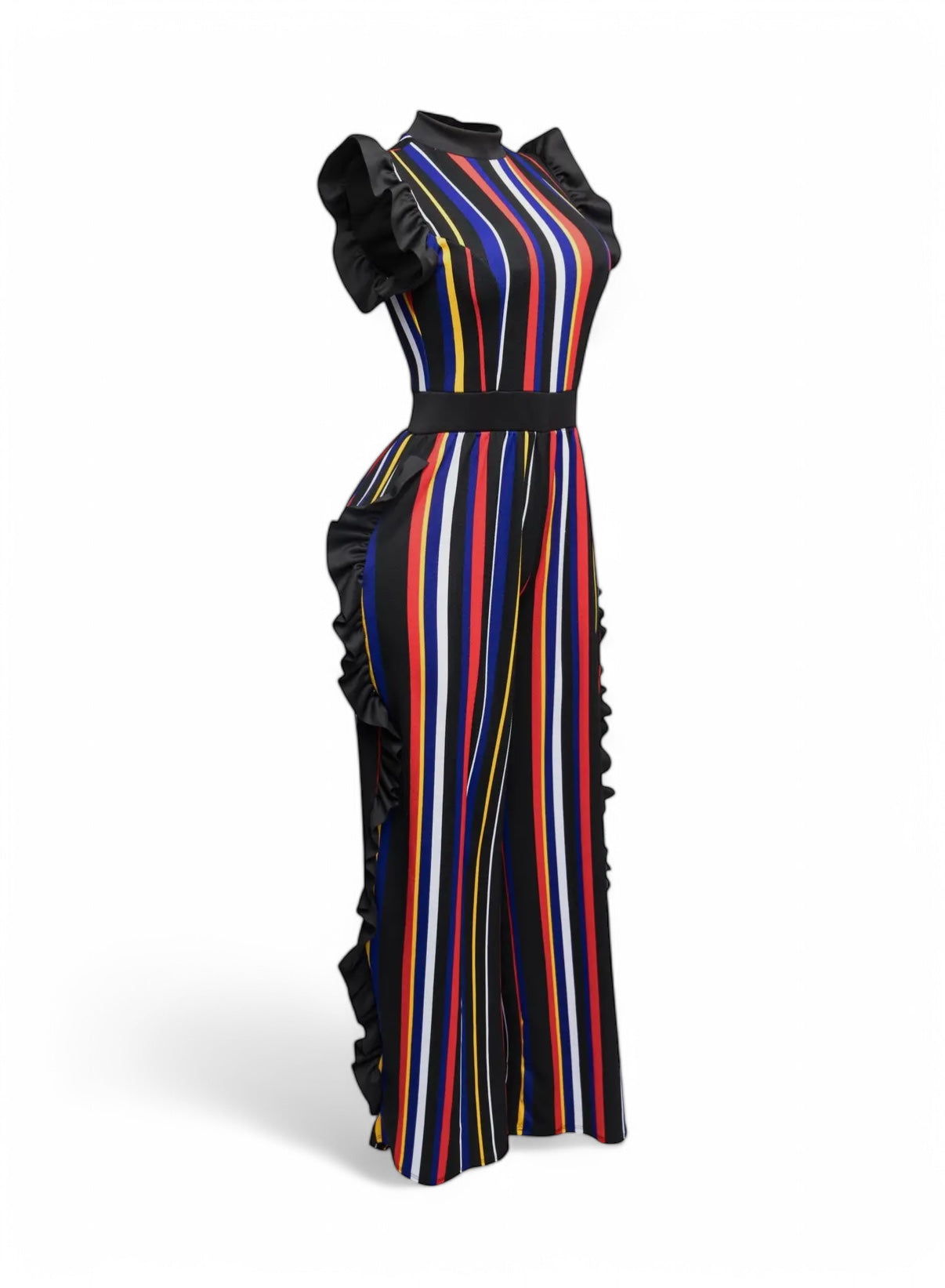Curvy Color Striped Jumpsuit with Ruffles