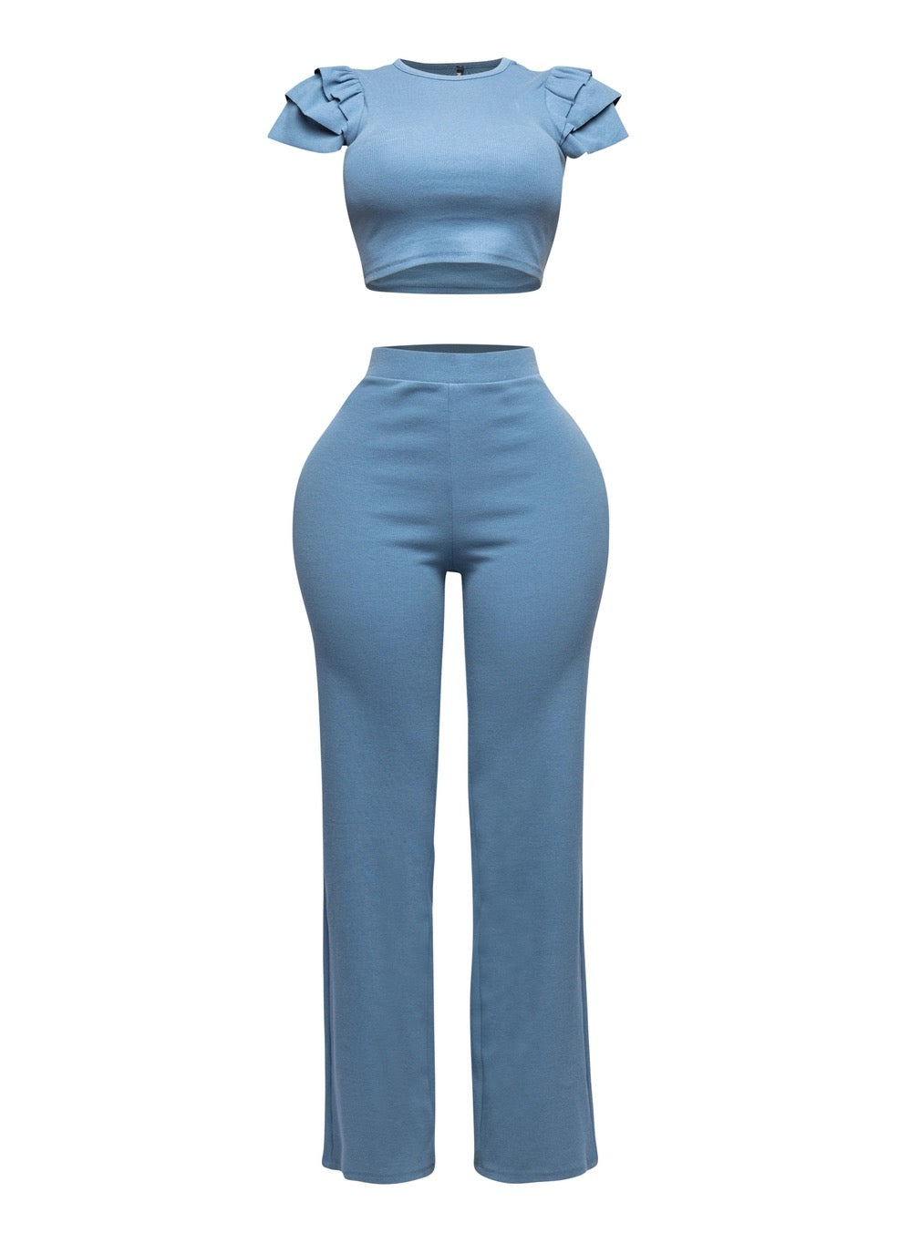 Ruffled Shoulder Top and Pants Set