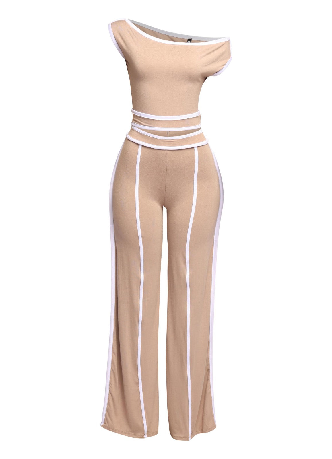 Off Shoulder Short Sleeve Top with Wide Leg Pants