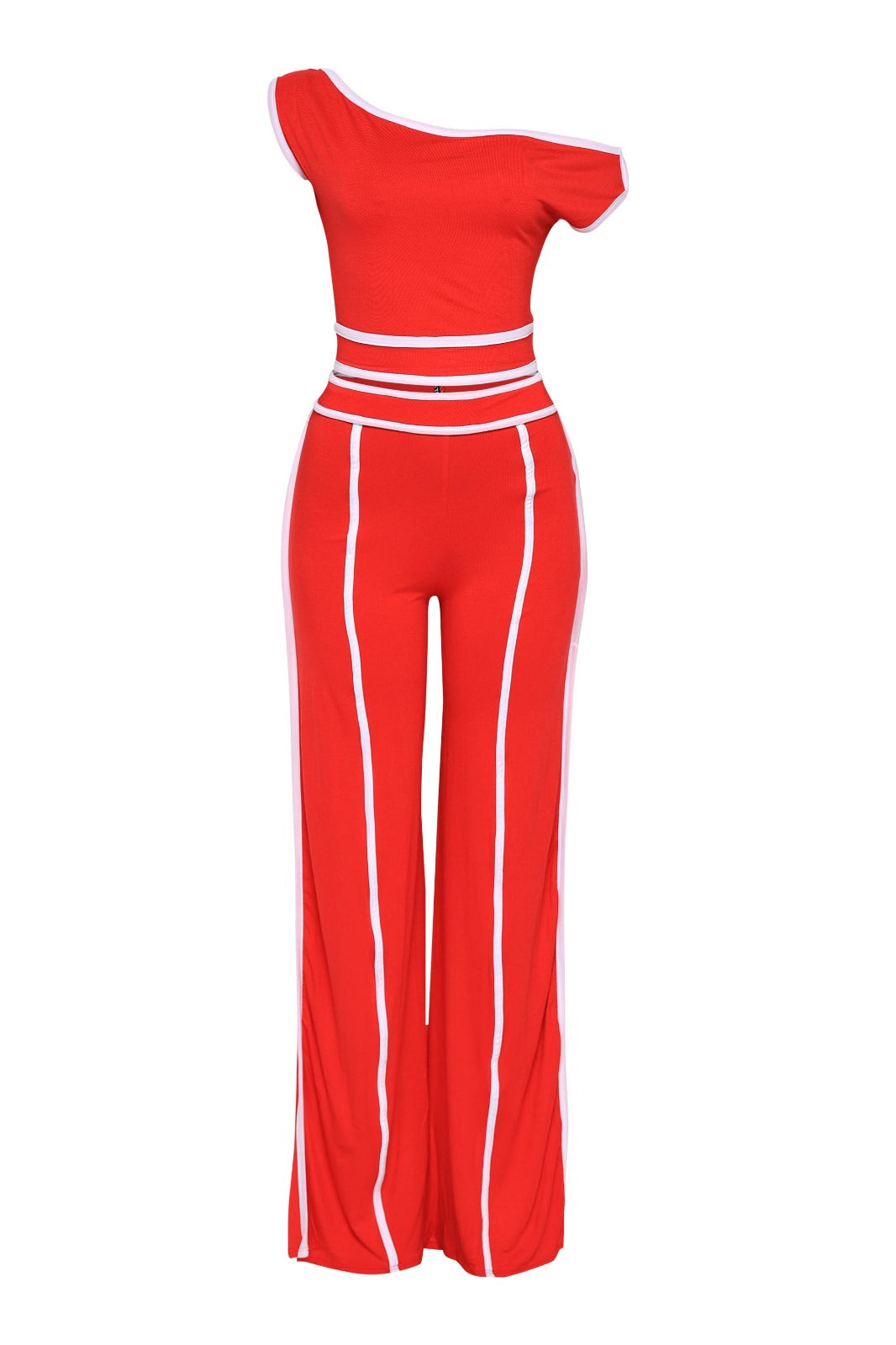 Off Shoulder Short Sleeve Top with Wide Leg Pants