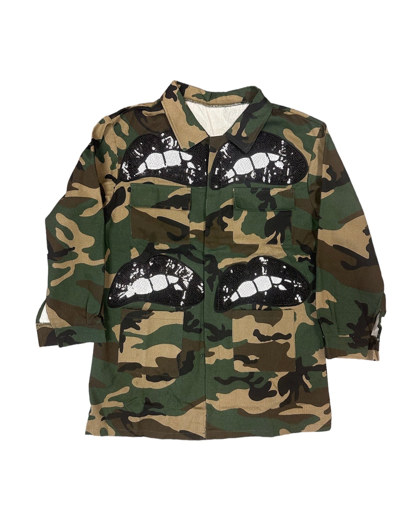 Camouflage Sequins Lips Jacket