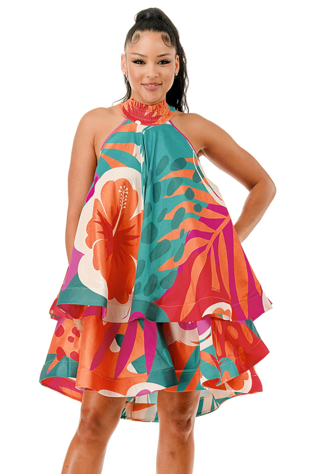 Halter Neck Sleeveless Ruffle Dress