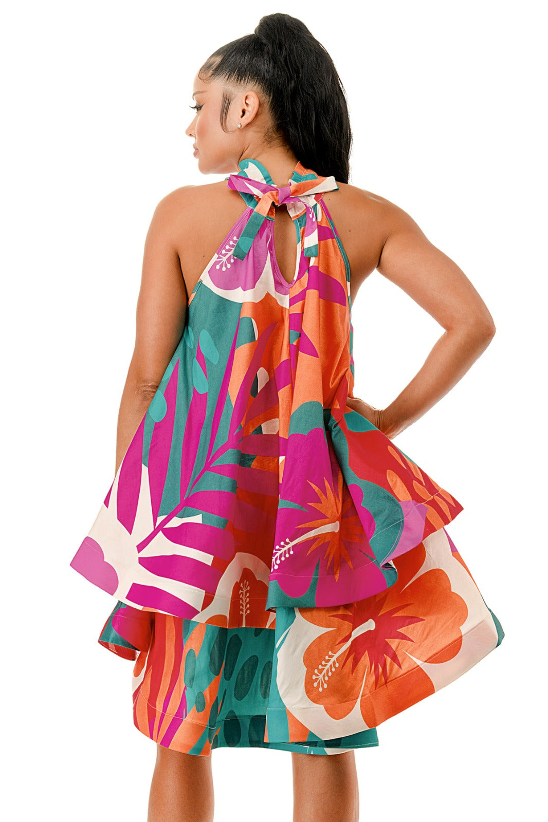 Halter Neck Sleeveless Ruffle Dress