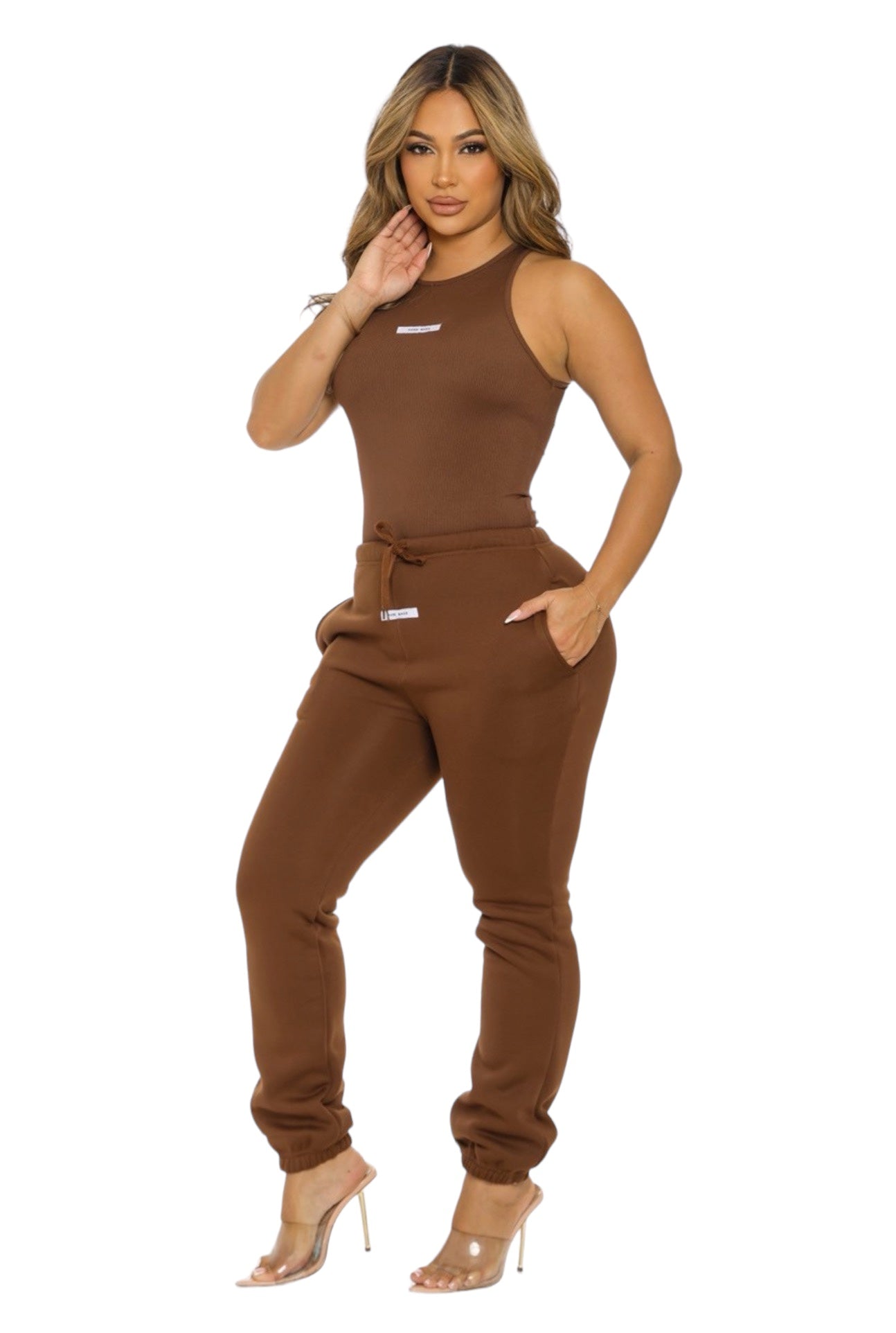 Sleeveless Ribbed Bodysuit and Jogger Pants Set