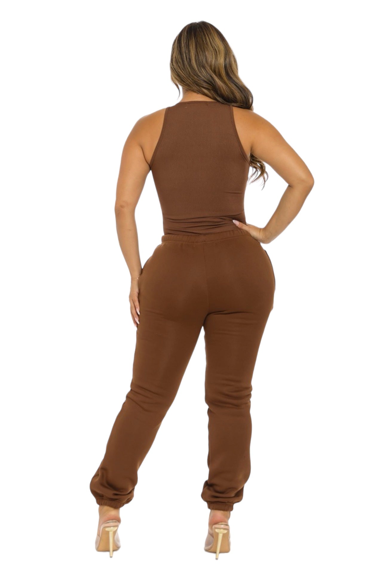 Sleeveless Ribbed Bodysuit and Jogger Pants Set