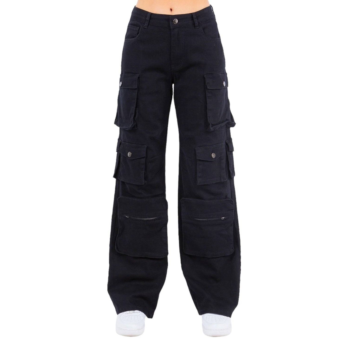 High Waist Wide Leg Pocket Cargo Pants- RJH30589