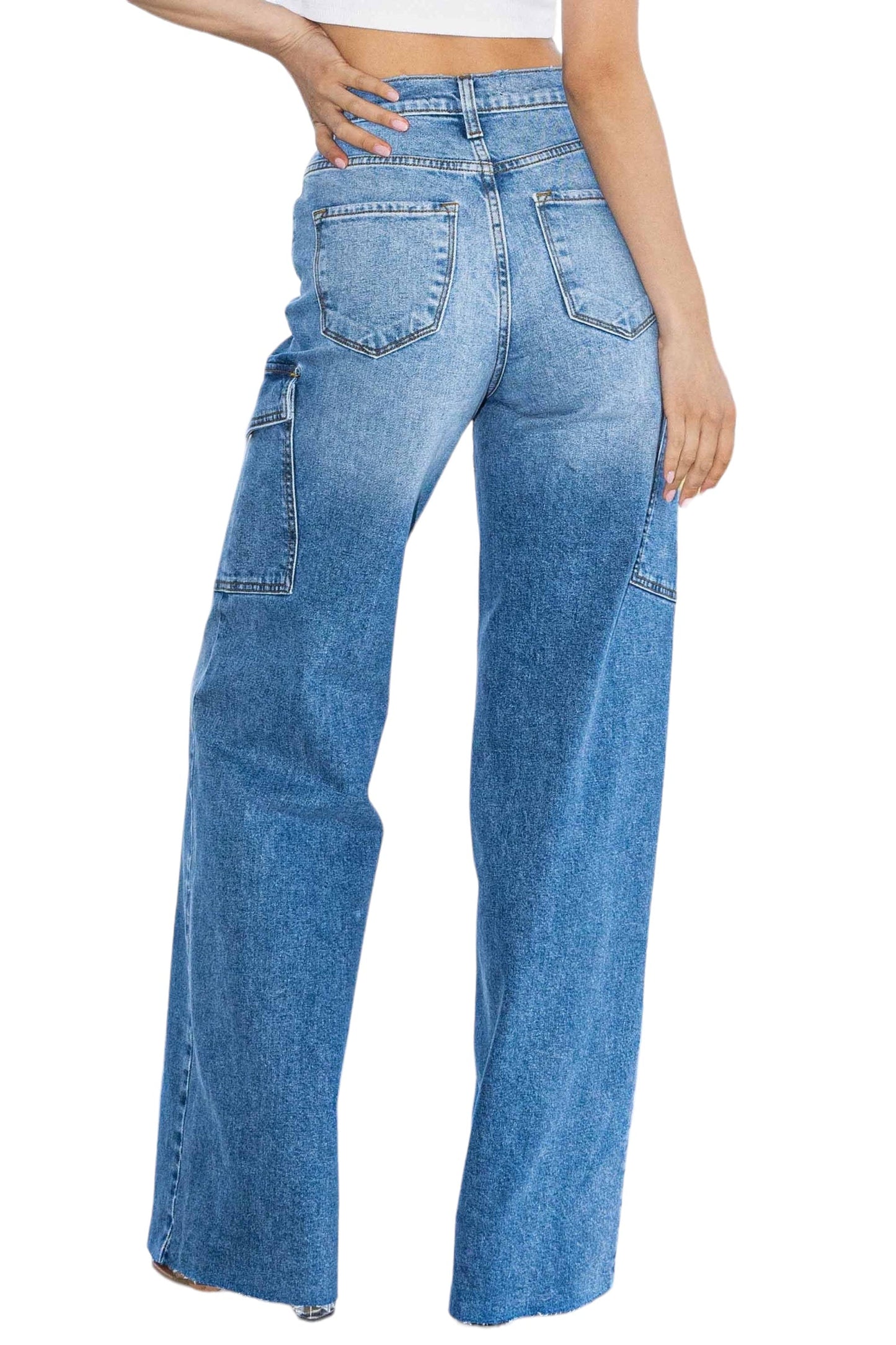 Criss Cross Waist Cargo Wide Jeans
