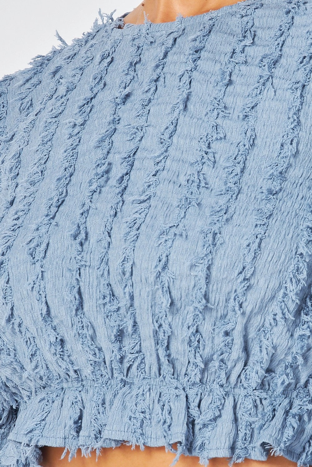 Alexandria Puff Long Sleeve Shaggy Peplum Crop Top