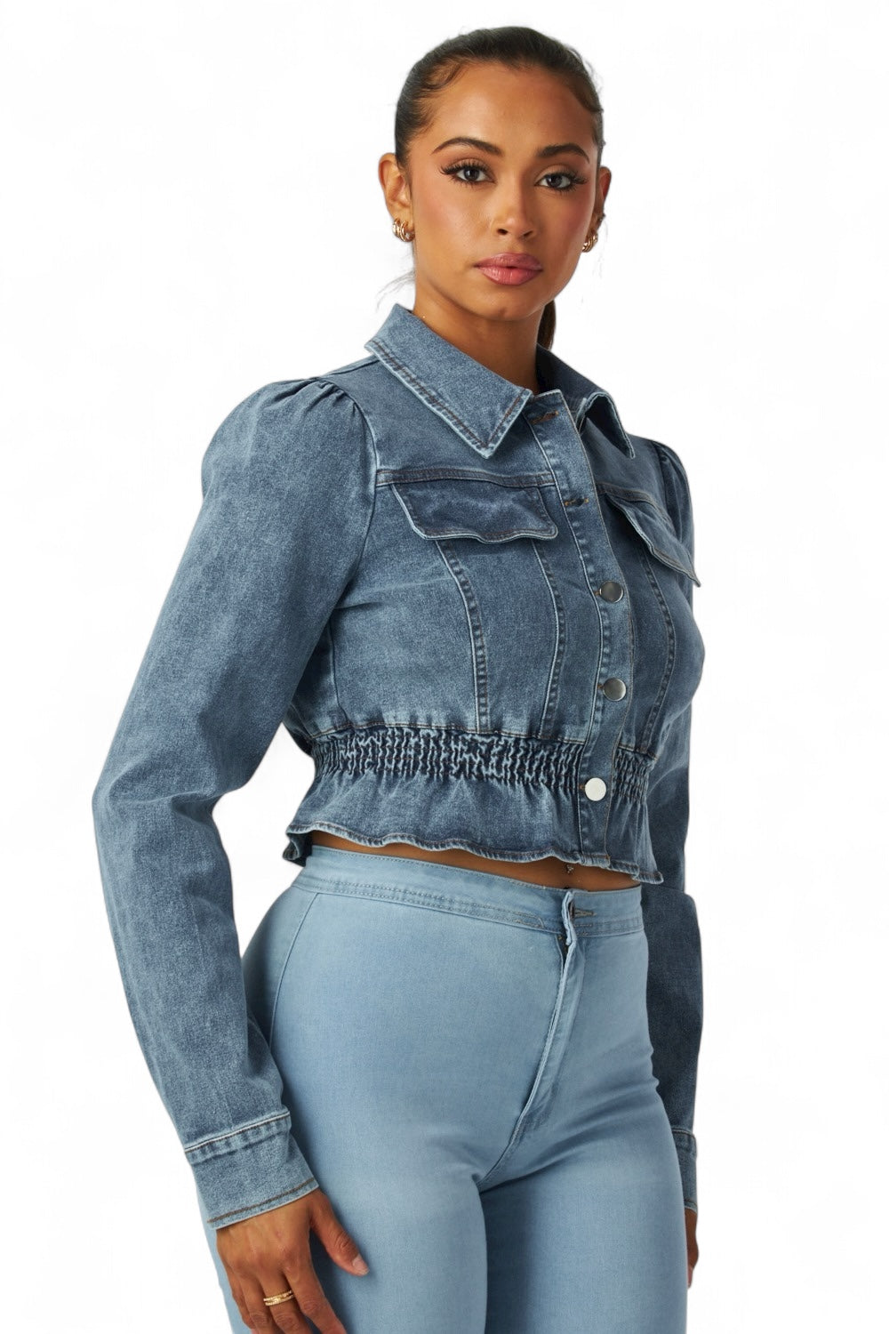 Zaida Smocked Waist Denim Crop Top / Jacket