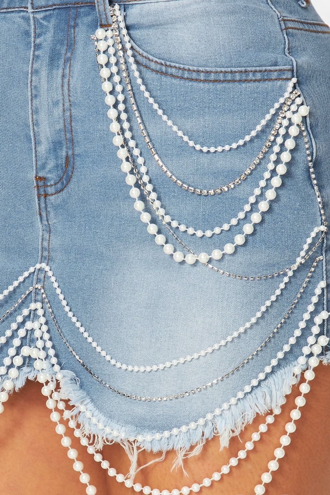 Alicia Pearl Detailed Mini Denim Jean Skirt