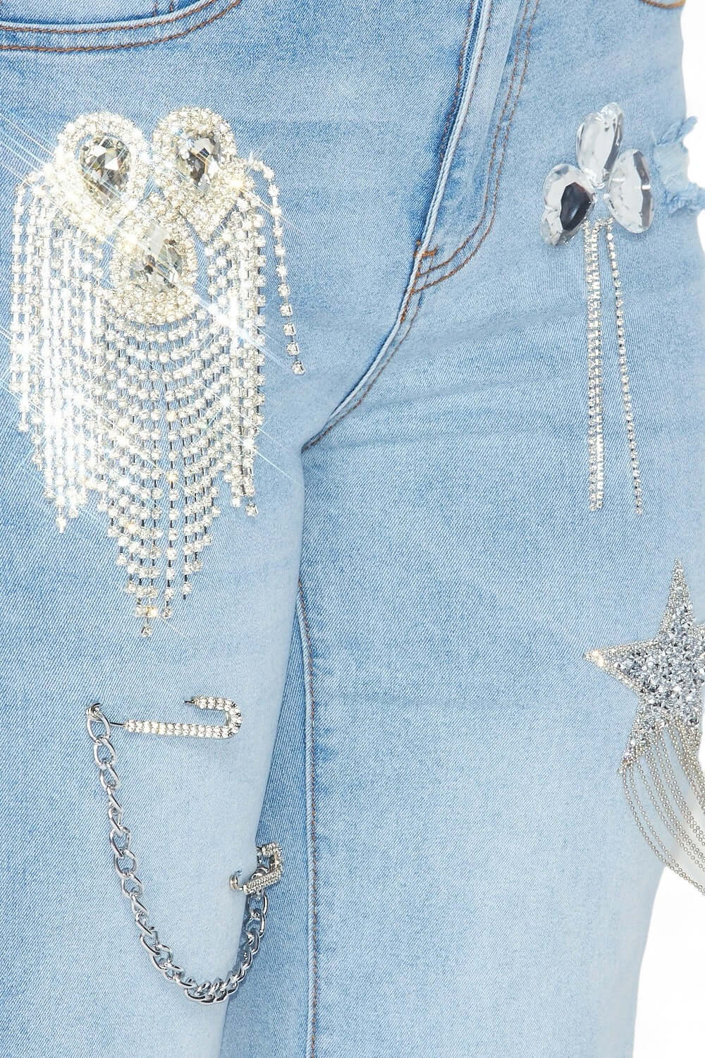 Dreaming Of You Rhinestone Fringe Denim Pant Jeans