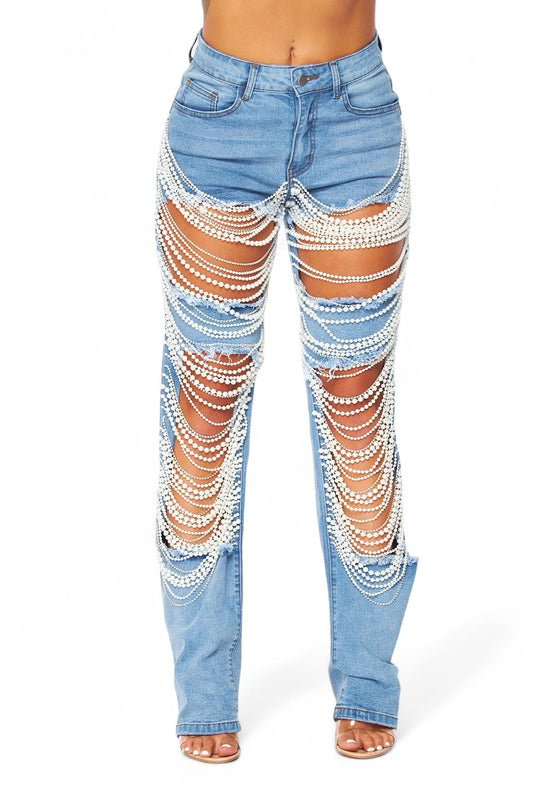 Pearl  Detail Denim Jeans