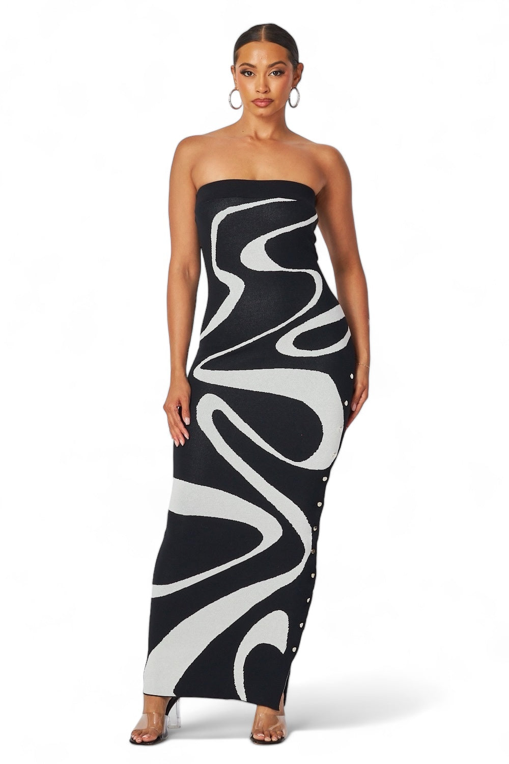 Multi Color Waves Strapless Maxi Tube Dress