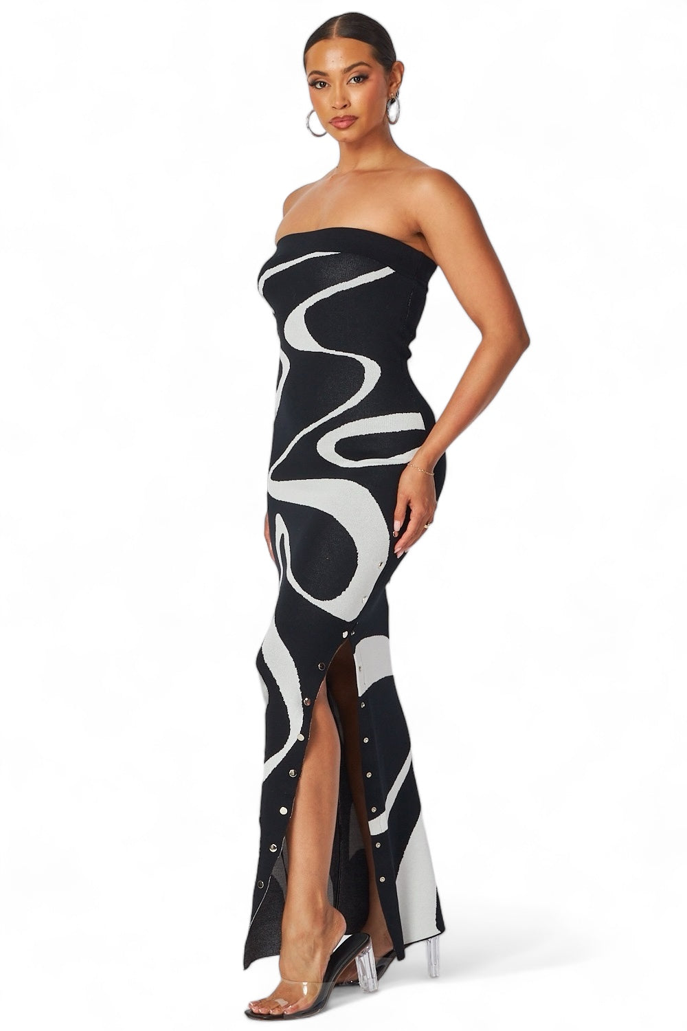 Multi Color Waves Strapless Maxi Tube Dress